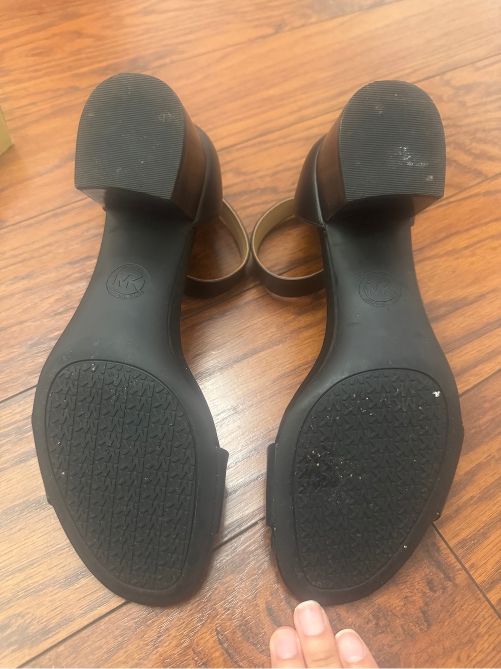 Michael Michael Kors Black Block Heel Sandals with Gold Buckle - Picture 4 of 11